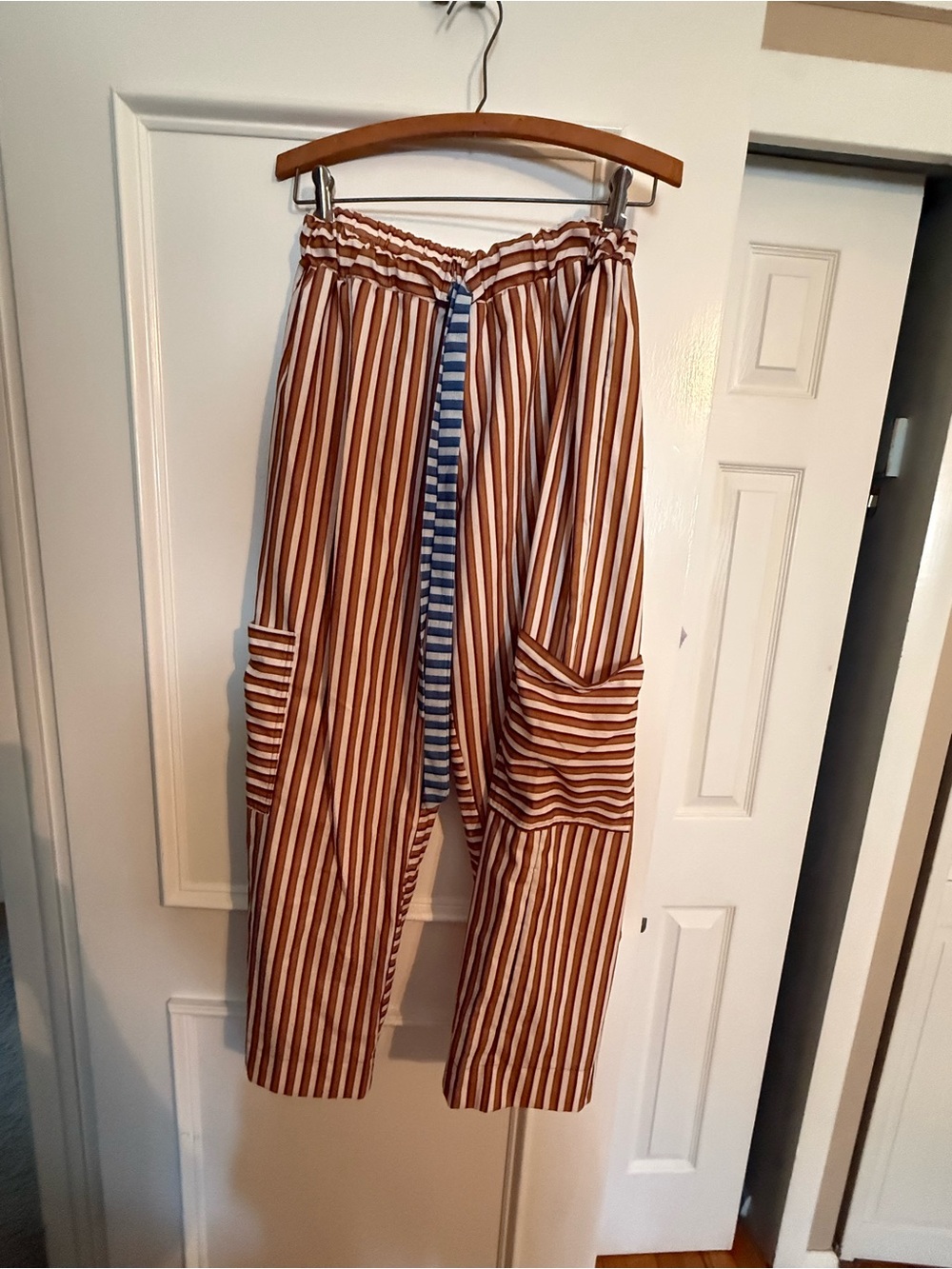Striped Rust and White Men’s Casual Drawstring Pants